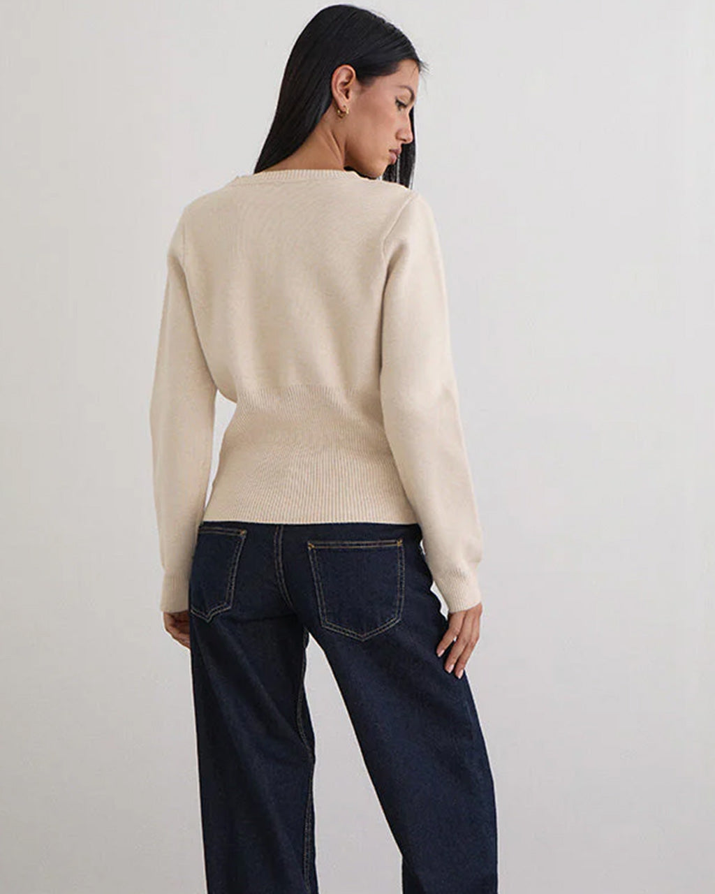 Subra Long Sleeve Ribbed Hem Cardigan - Ivory