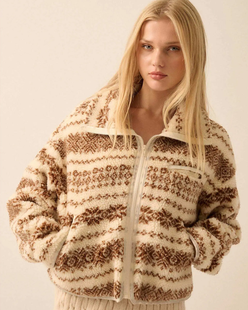 Highland Trails Alpine-Print Sherpa Fleece Jacket
