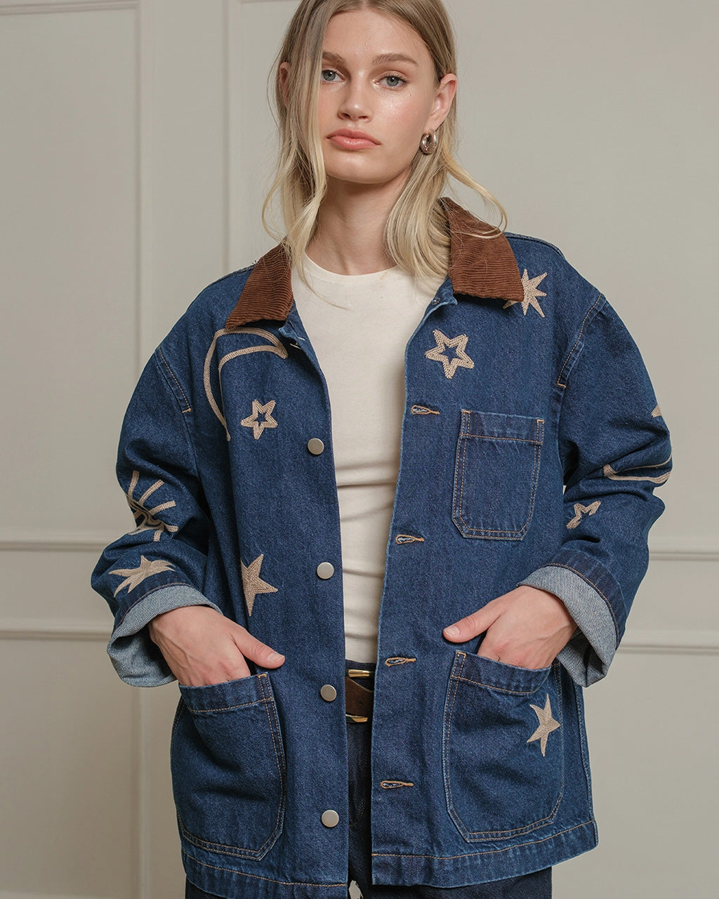 Celestial Embroidered Denim Jacket