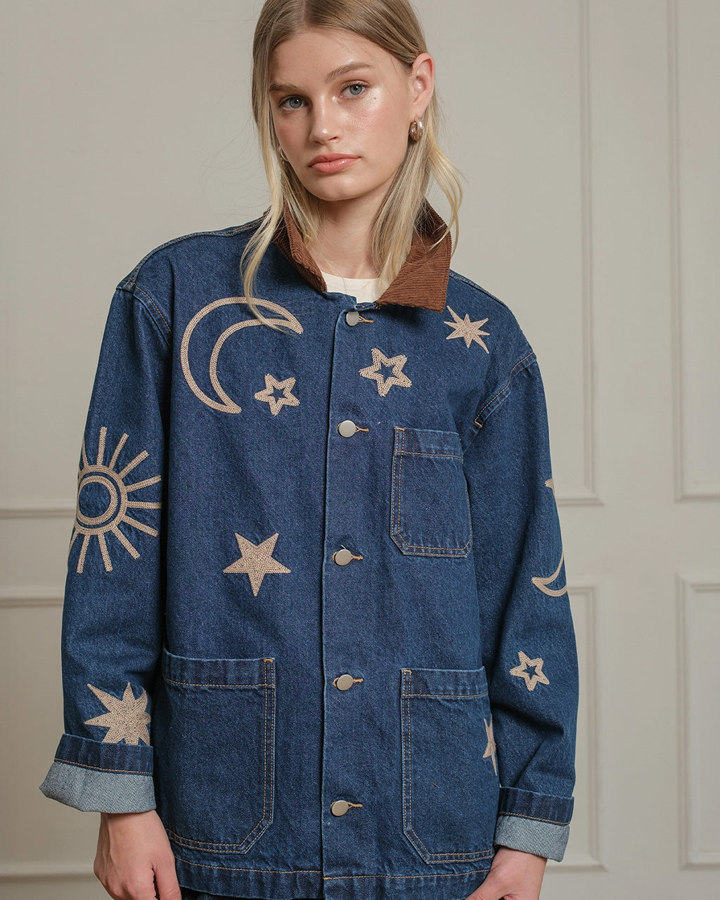 Celestial Embroidered Denim Jacket