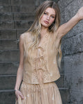 Daisy Embroidered Lace-Up Vest