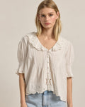 Embroidered Collar Button Blouse - Ivory
