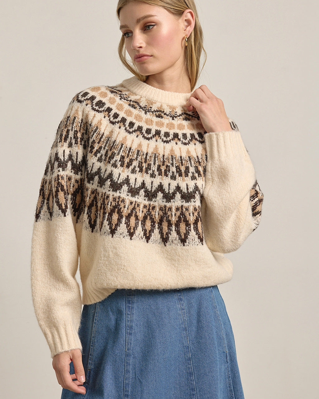 Nordic Pattern Knit Sweater - Ivory Mix