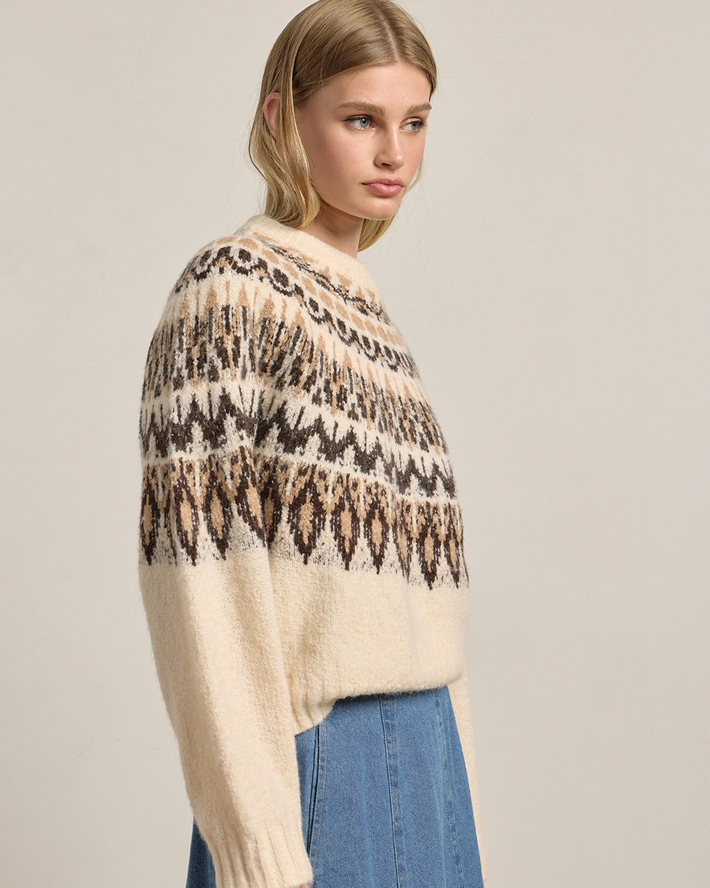 Nordic Pattern Knit Sweater - Ivory Mix