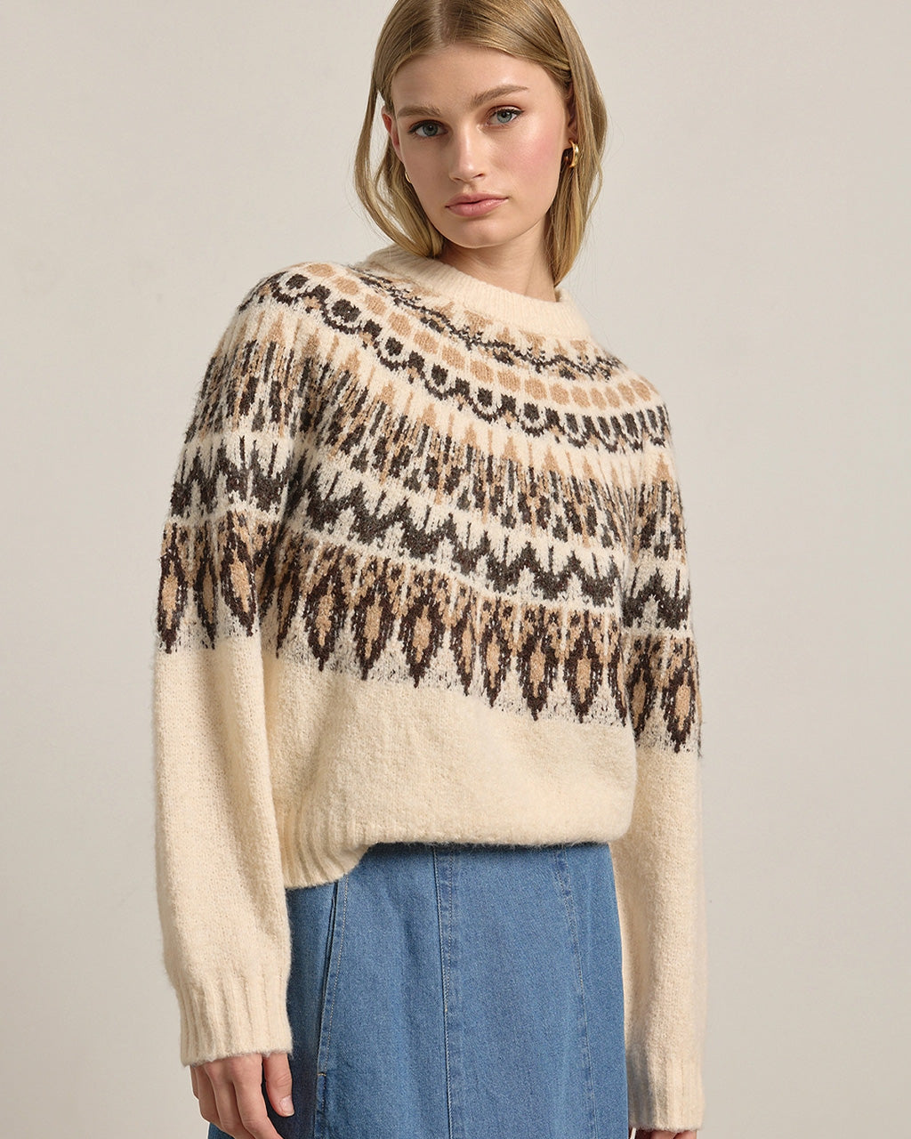 Nordic Pattern Knit Sweater - Ivory Mix
