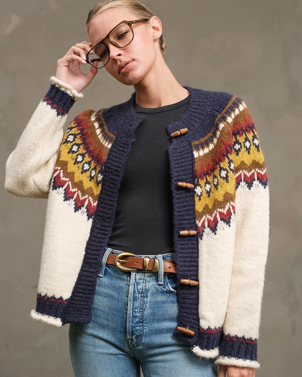 Nordic Pattern Toggle Knit Cardigan