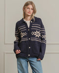 Nordic Snowflake Knit Cardigan - Navy