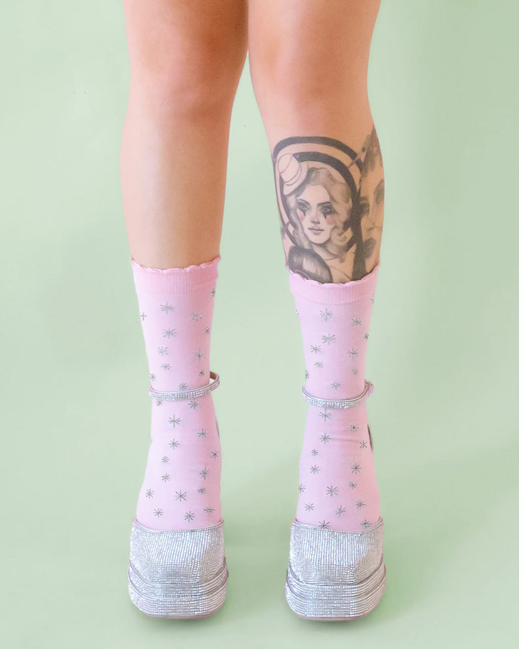 Star Crew Socks - Pink + Silver