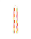 Multicolor Check Taper Candles - Set of 2