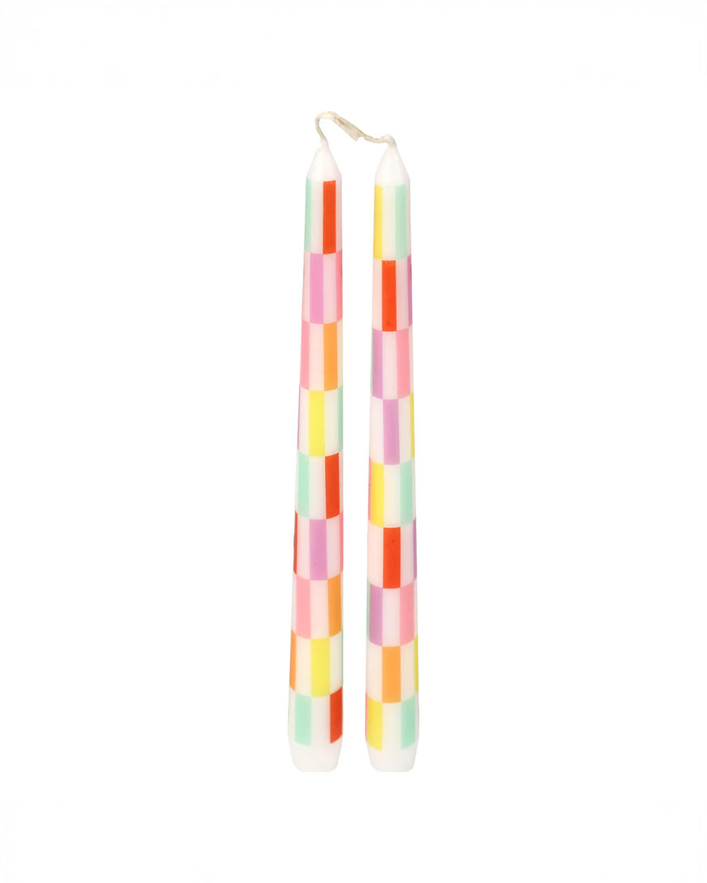 Multicolor Check Taper Candles - Set of 2
