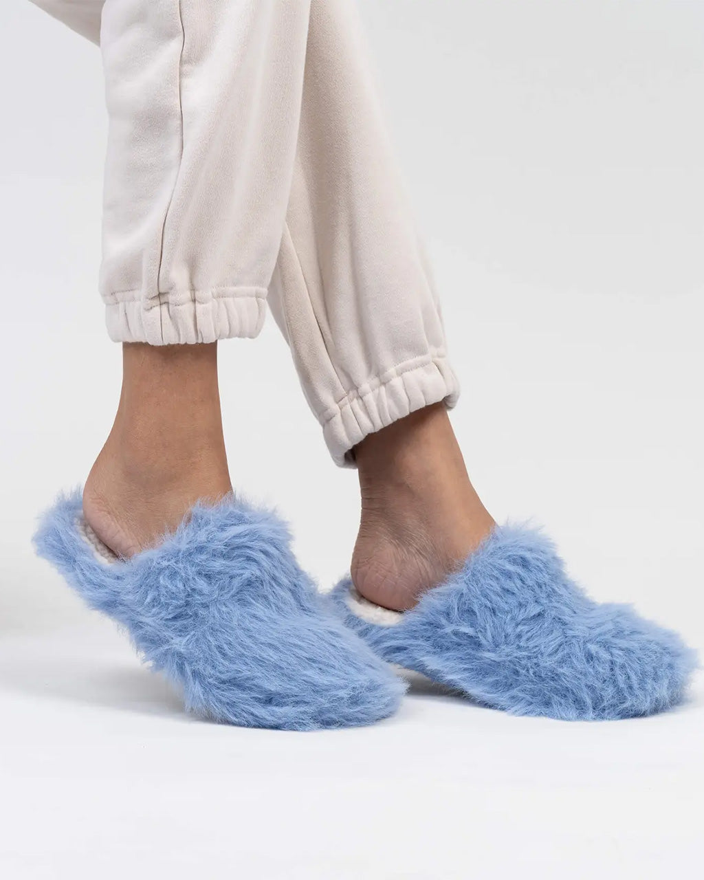 Faux Fur Slide Slippers - Periwinkle