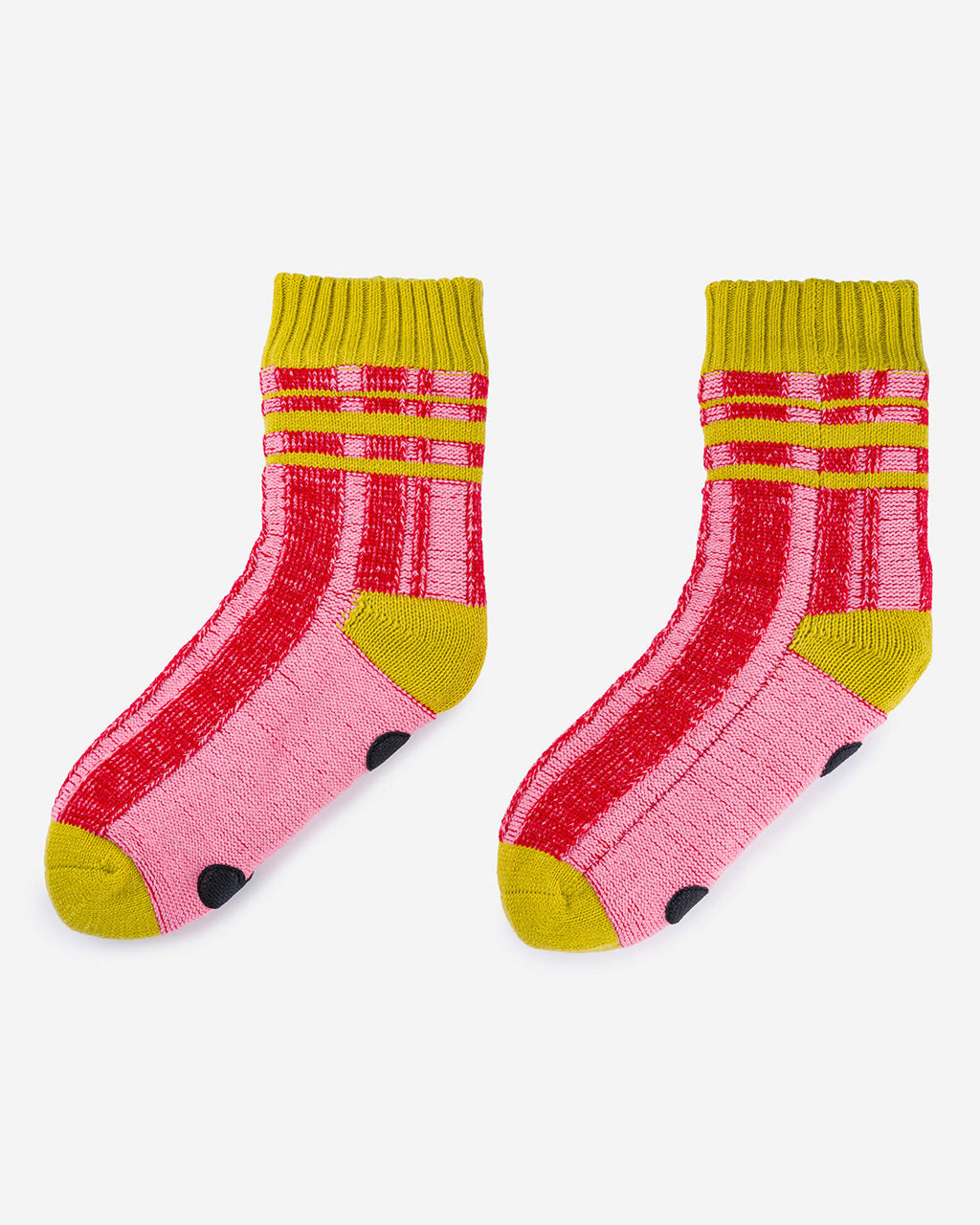 Plaid Stripe House Socks - Pink Red
