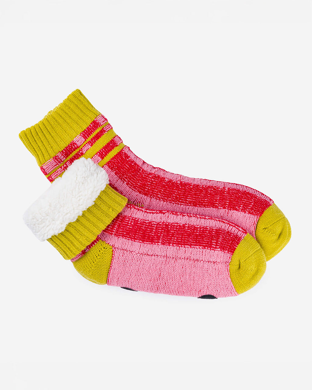 Plaid Stripe House Socks - Pink Red