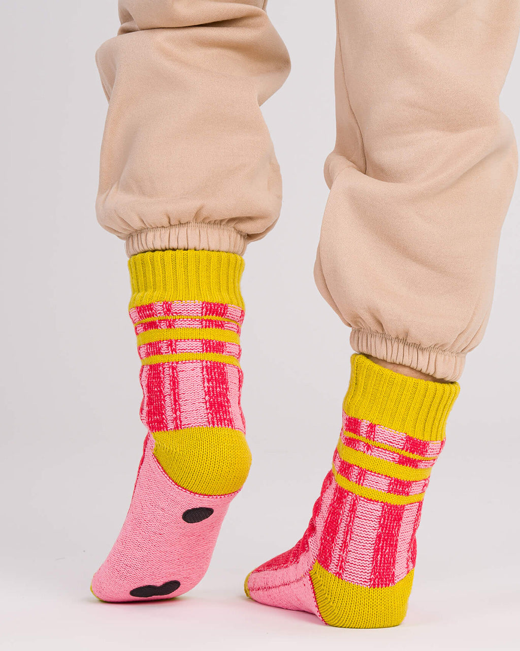 Plaid Stripe House Socks - Pink Red