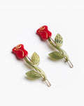Red Rose Barrette Set