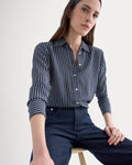 The Must-Have Shirt in Washable Silk | True Navy / Bone Stripe