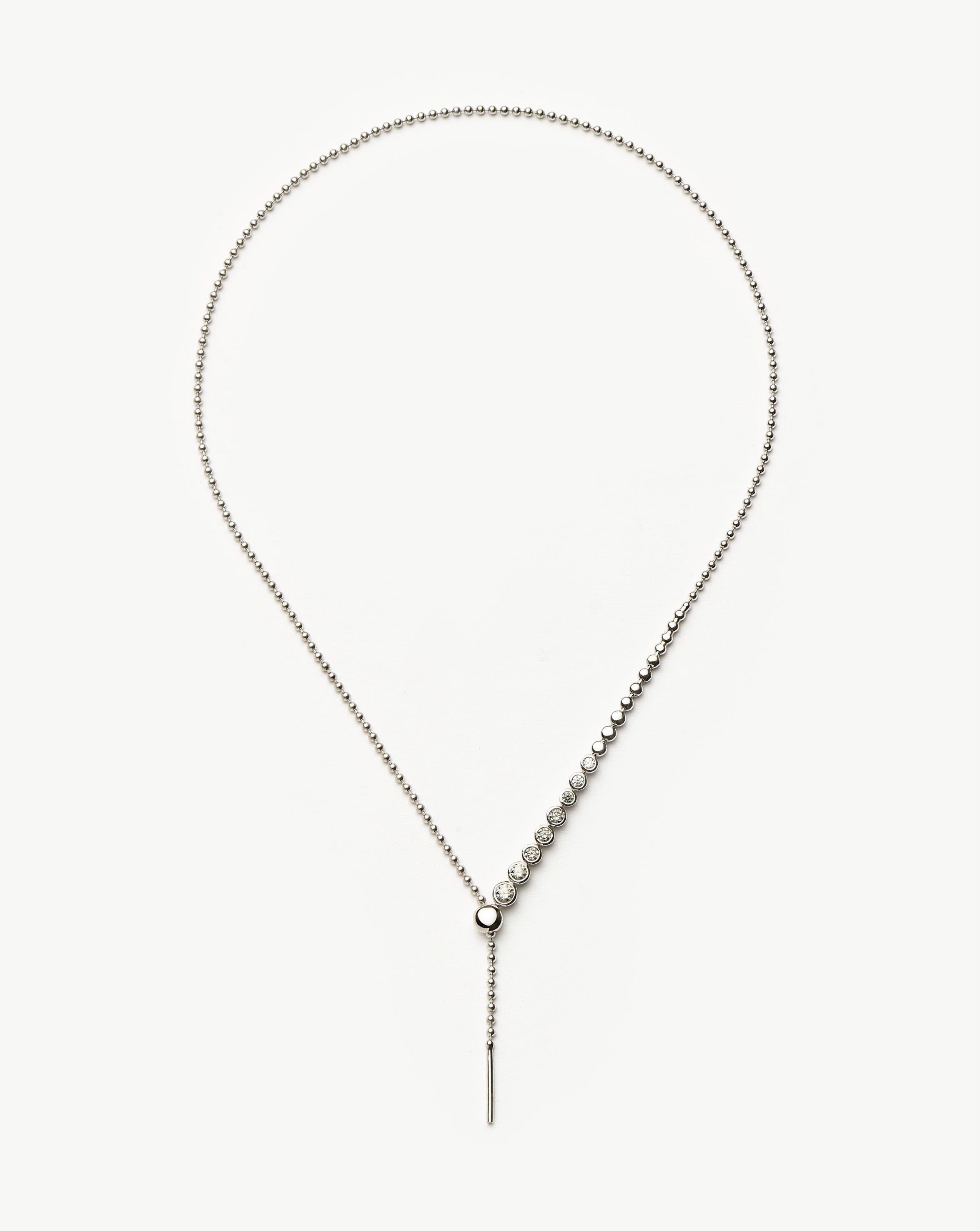Beaded Stone Slider Lariat Necklace | Sterling Silver Cubic Zirconia