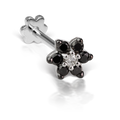 Black Diamond Flower Threaded Stud Earring With Titanium Backing