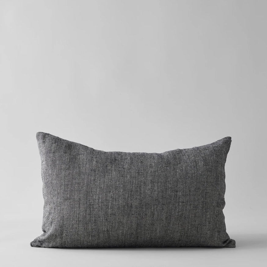 Herringbone Linen Pillow in Black, 16 x 24
