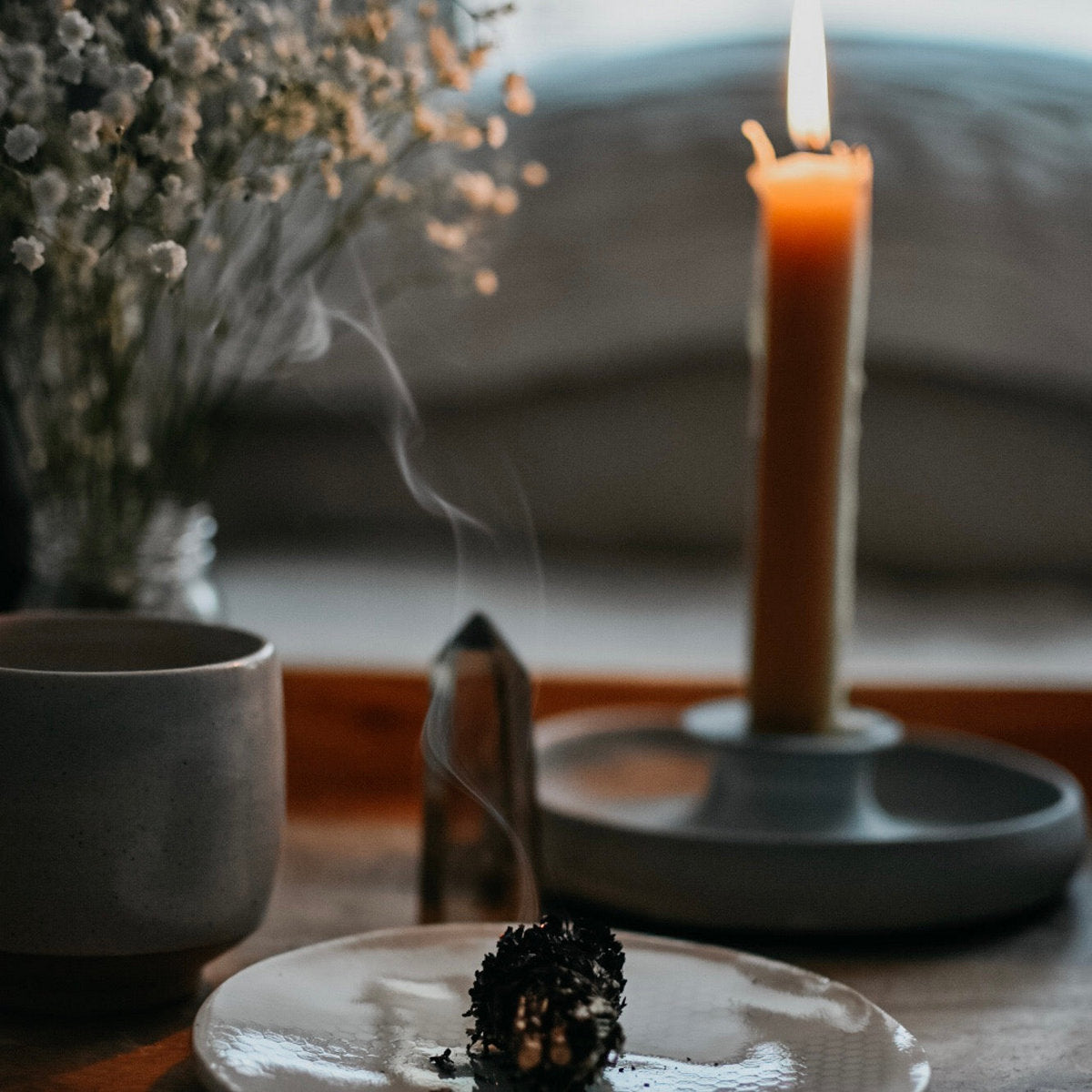 Stoneware Candlestick Holder, Grey