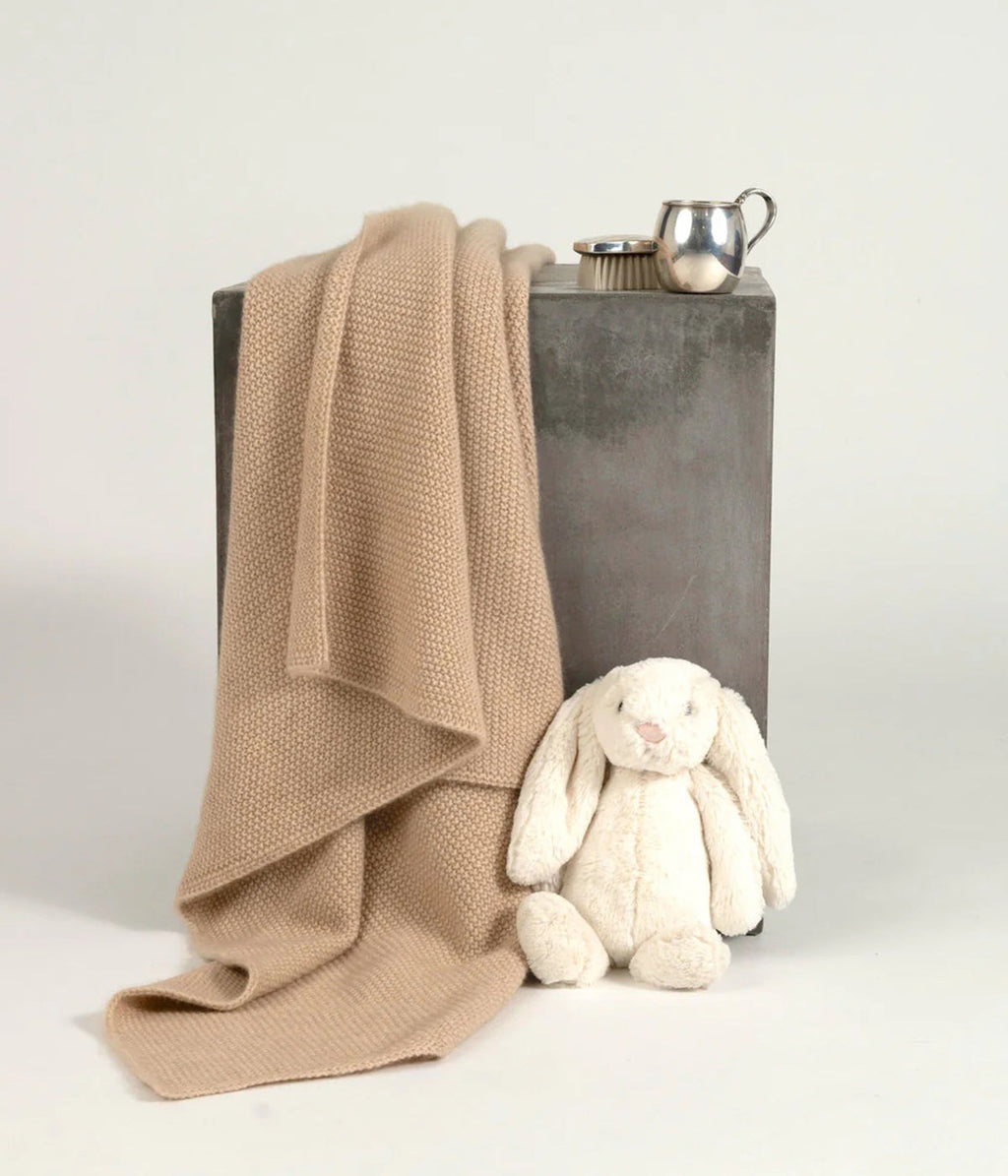 Solid Beige Cashmere Pique Baby Blanket