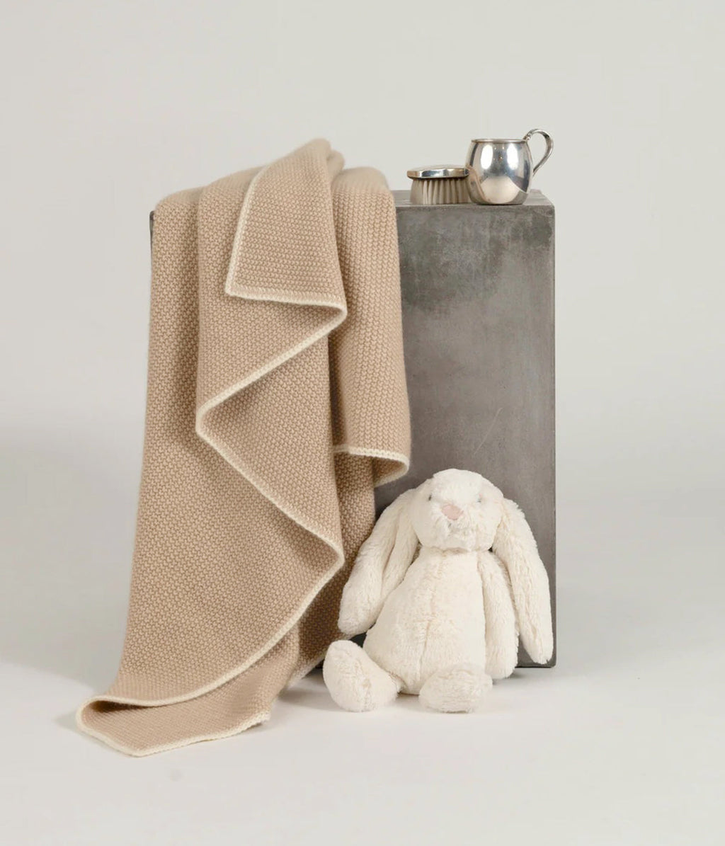 Beige Cashmere Pique with White Border Baby Blanket