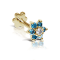 Blue Diamond Flower Threaded Stud Earring With Titanium Backing