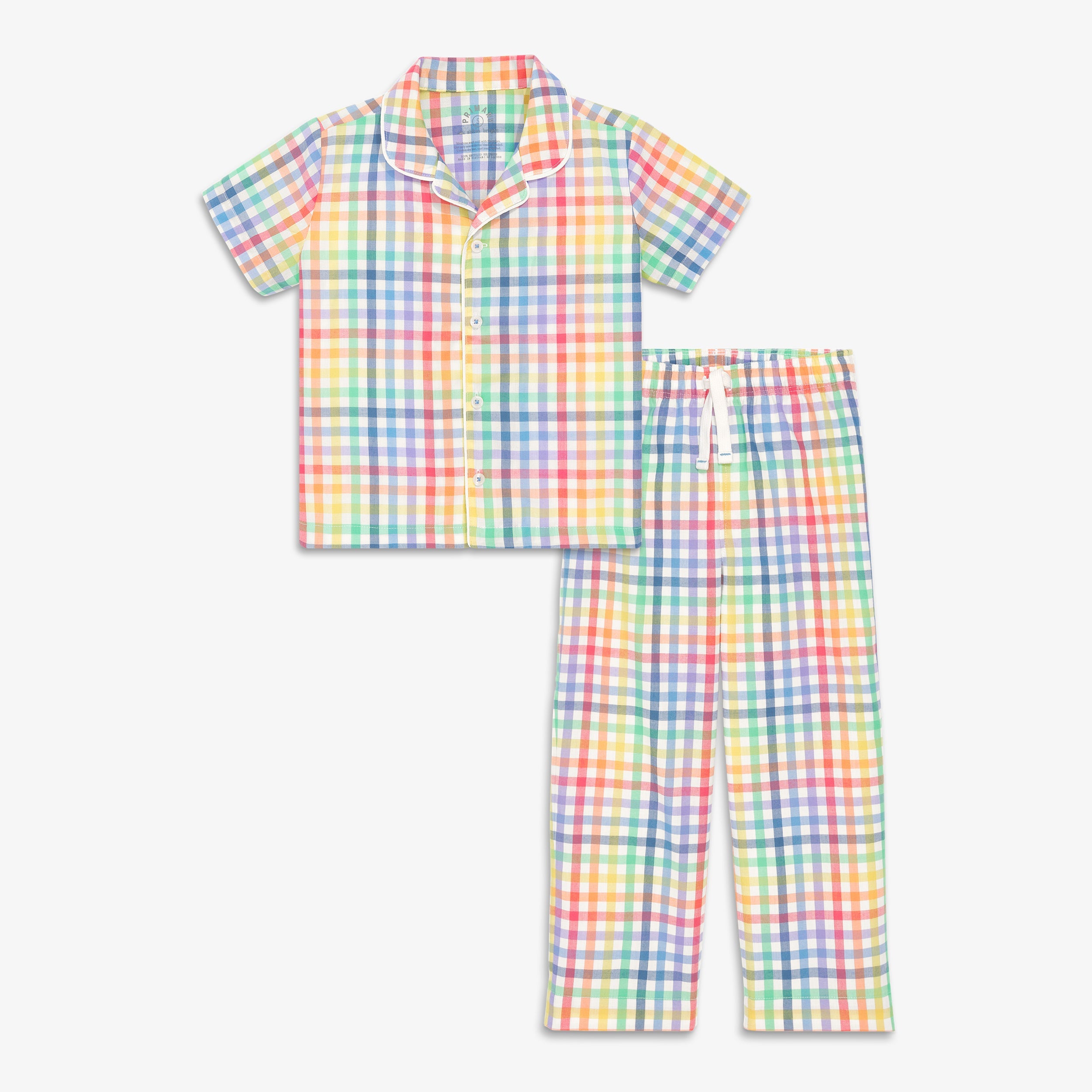 Kids rainbow plaid PJ top and pant set