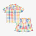 Kids rainbow plaid PJ top and short set