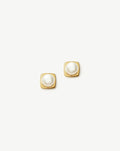 Button Pearl Square Stud Earrings  | 18ct Gold Vermeil/Pearl
