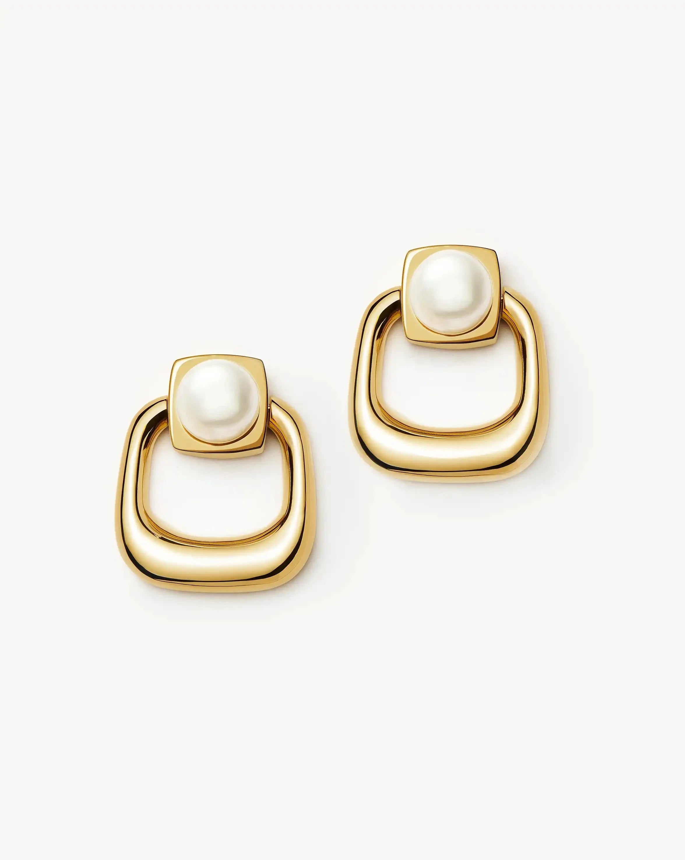 Button Pearl Statement Stud Earrings  | 18ct Gold Plated/Pearl