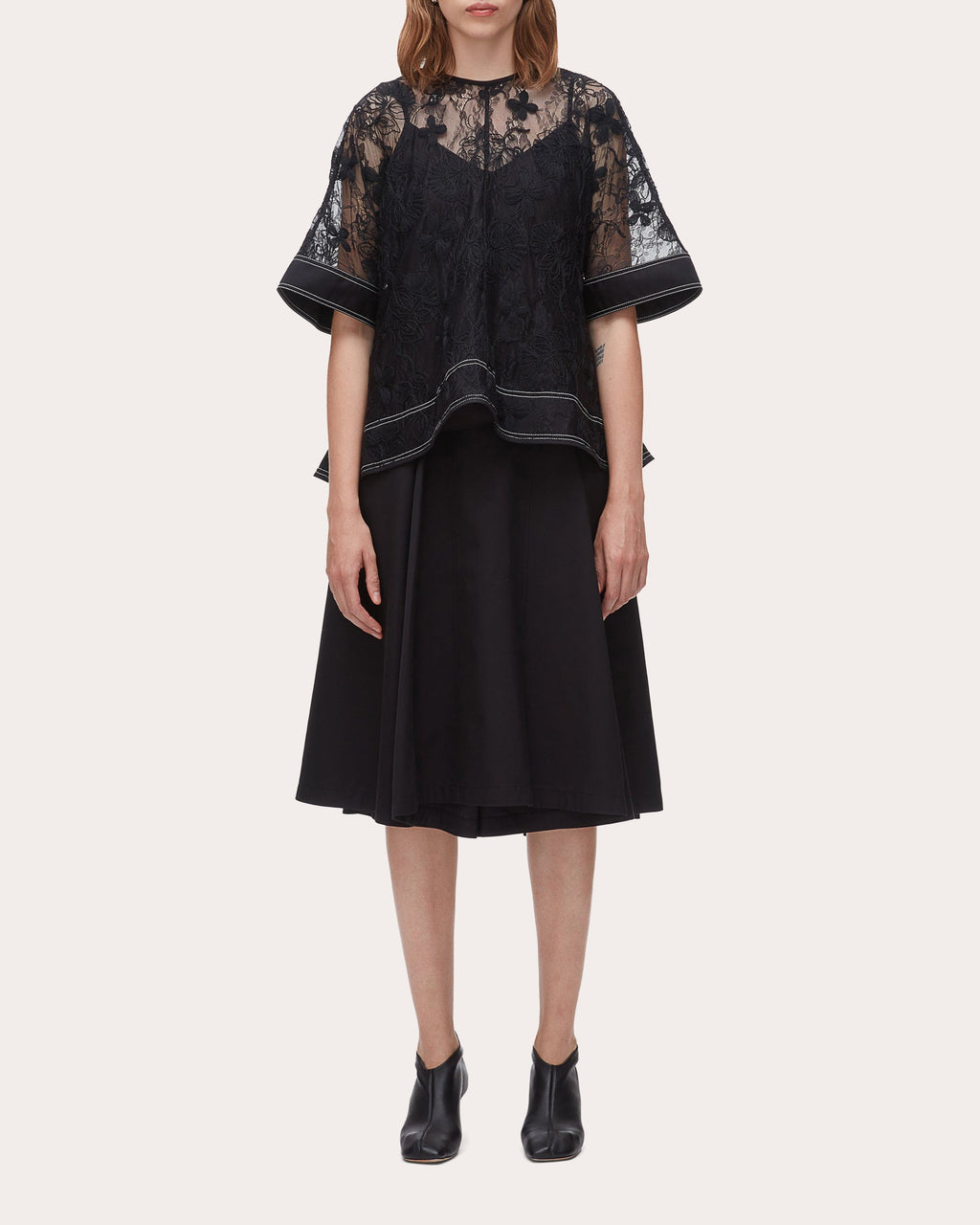 Sheer Floral Lace Flounce Top