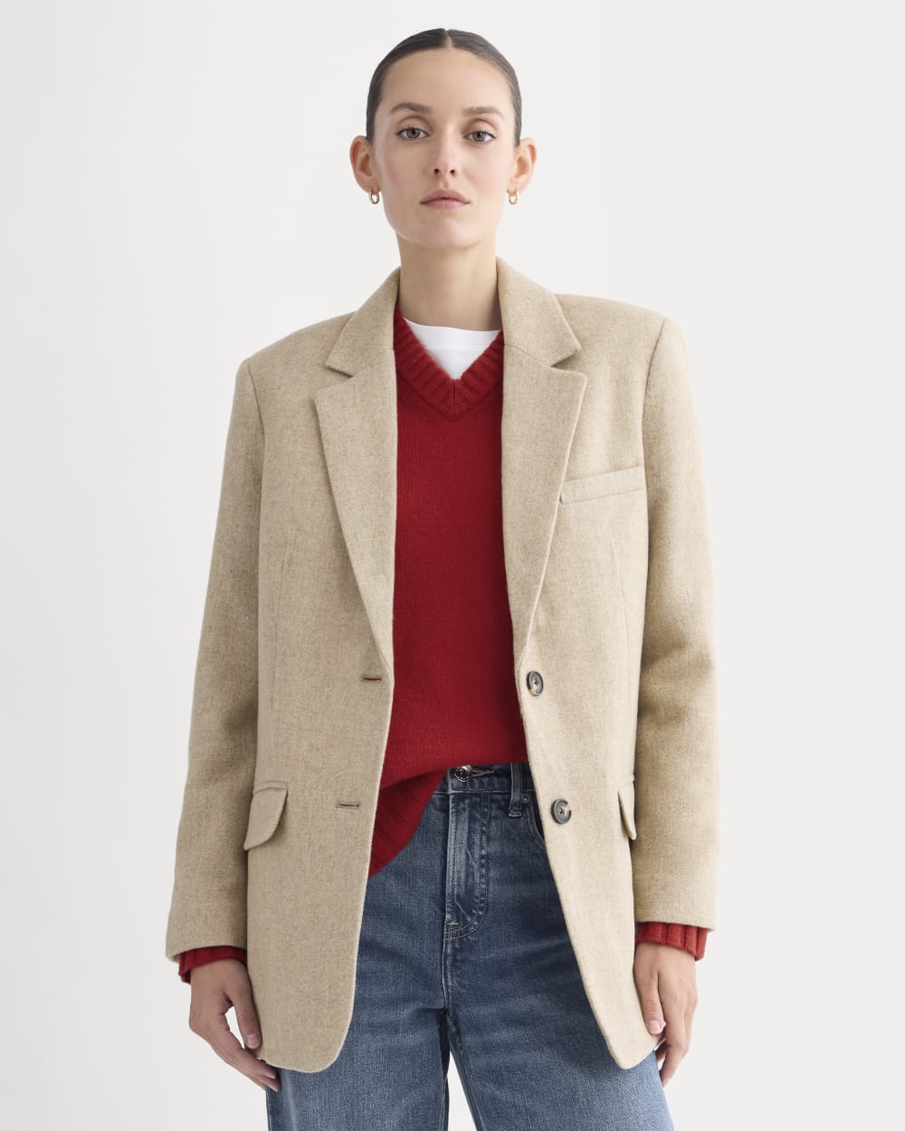 The Oversized Blazer in Wool | Taupe Herringbone