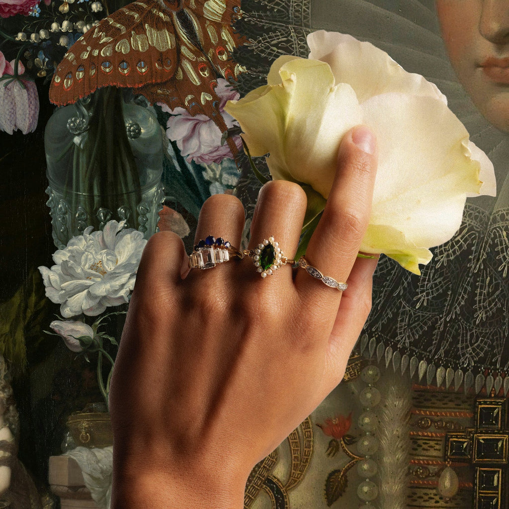 14k Blue Sapphire Arc Nesting Ring