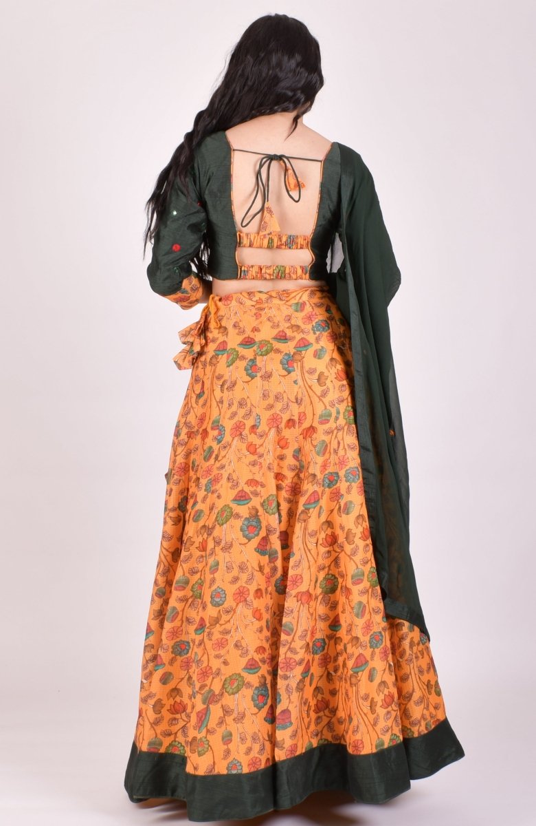 Yellow & Green Kalamkari Chaniya Choli With Dupatta