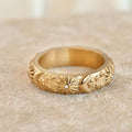 Embosed Sun Moon & Stars Ring - Gold Stainless Steel Ring