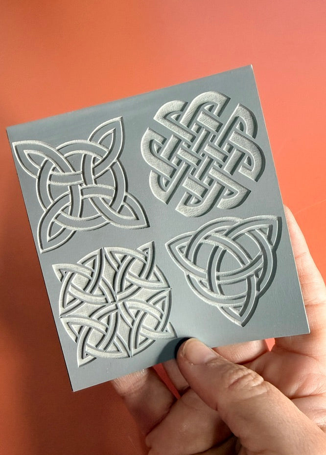 4 Celtic Knots polymer clay rubber stamp texture sheet