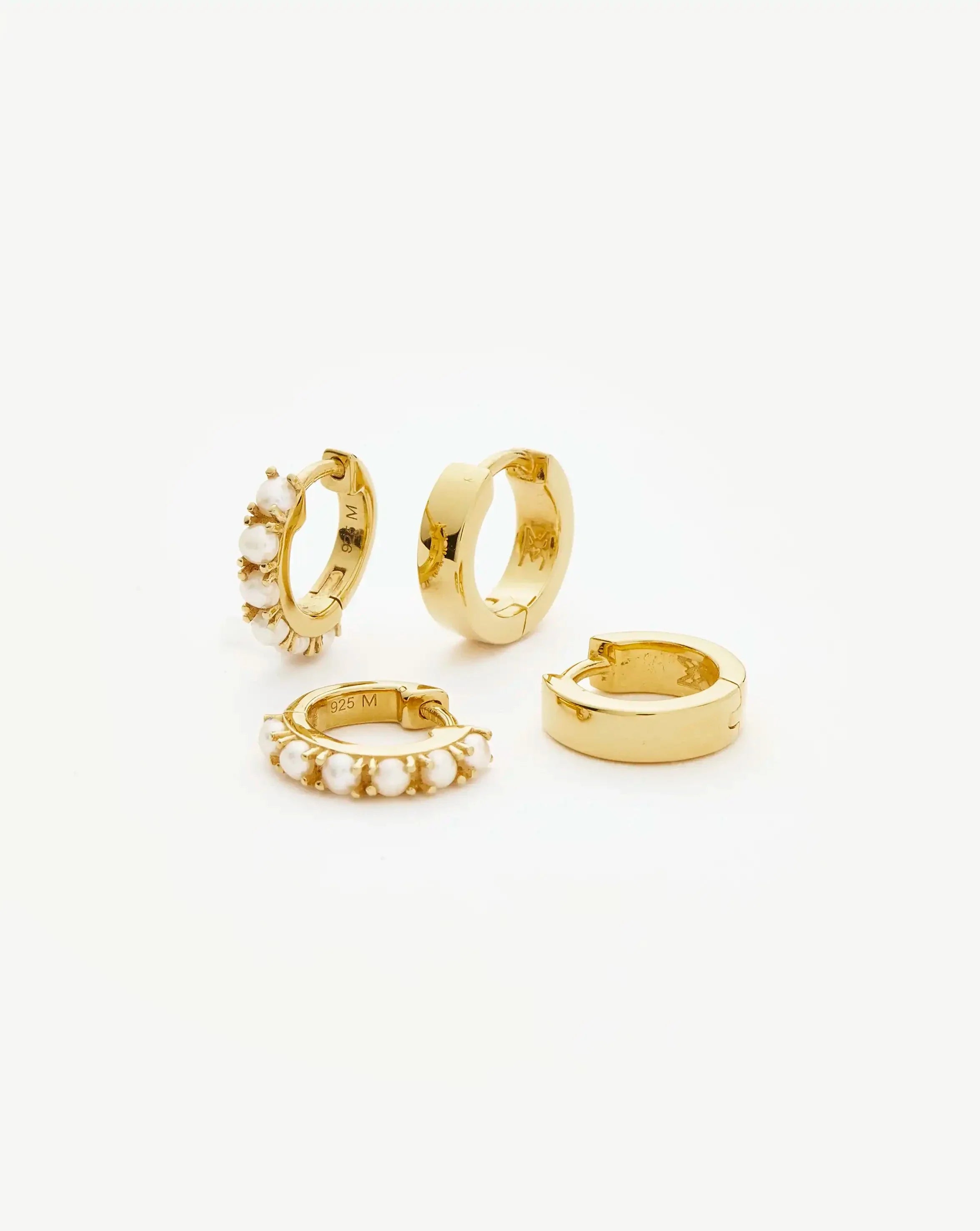 Chubby & Gemstone Huggies Set | 18ct Gold Plated Vermeil / Pearl