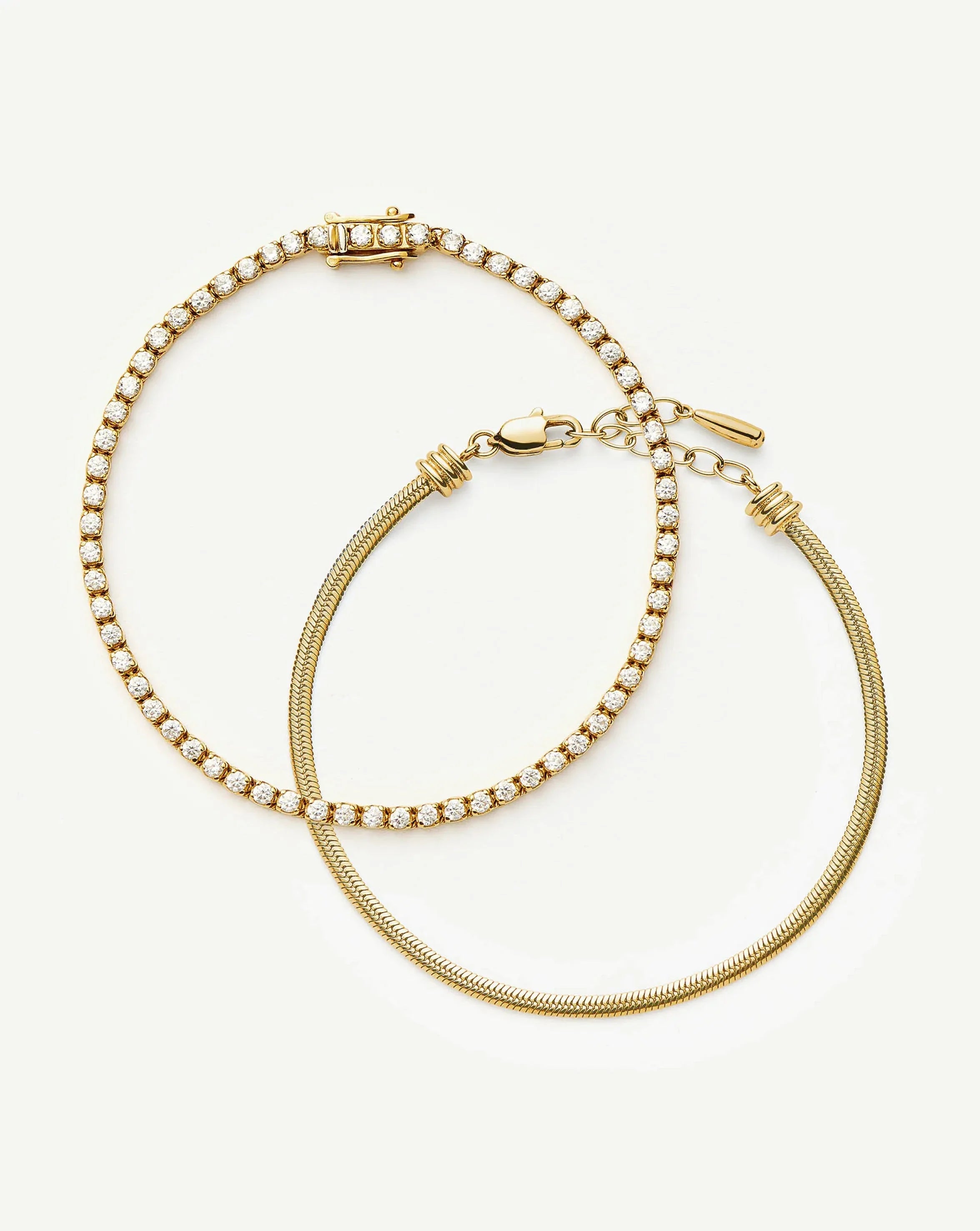 Classic Tennis & Snake Chain Bracelet Set | 18ct Gold Vermeil/18ct Gold Plated