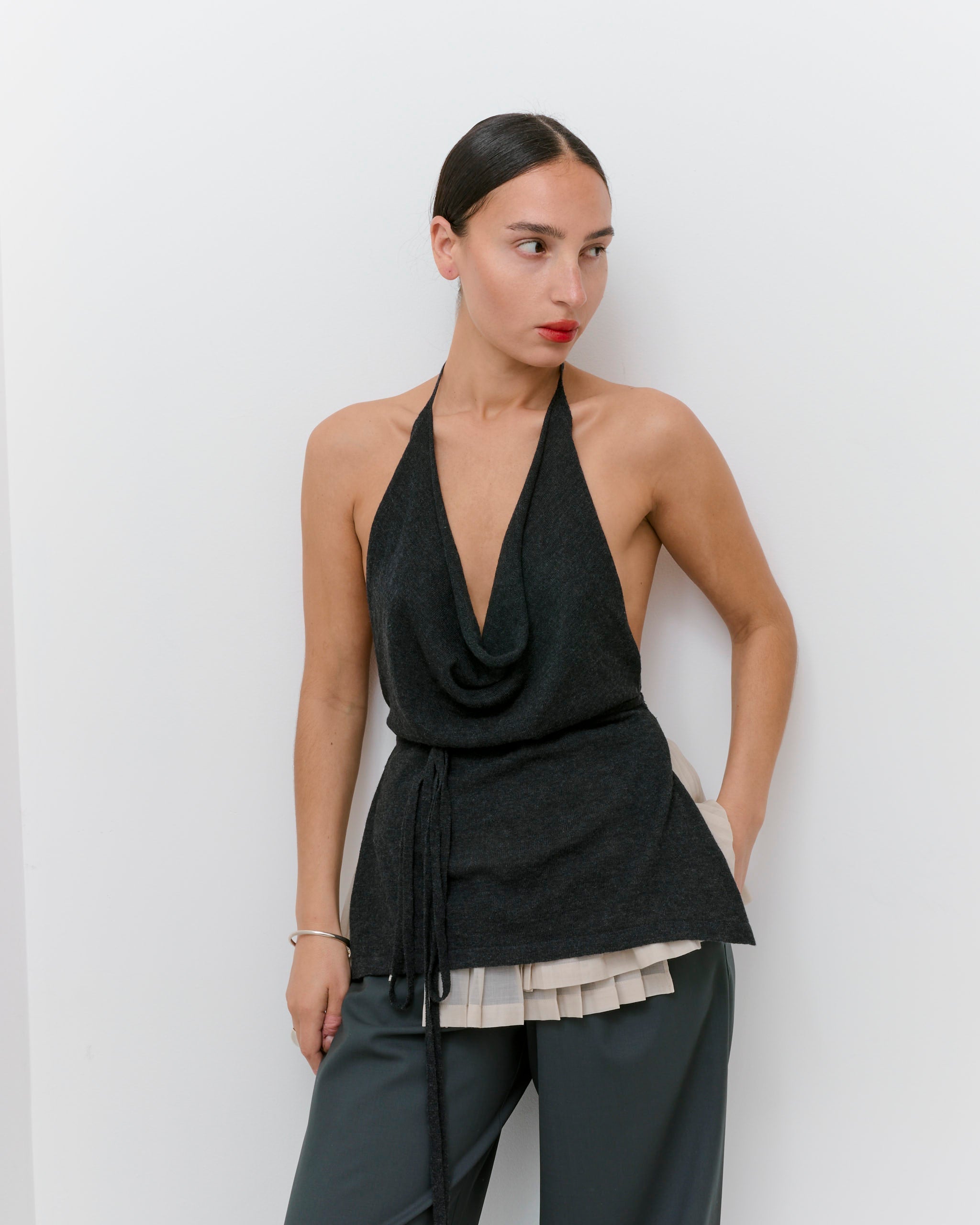 Merino Wool Tie Top in Anthracite