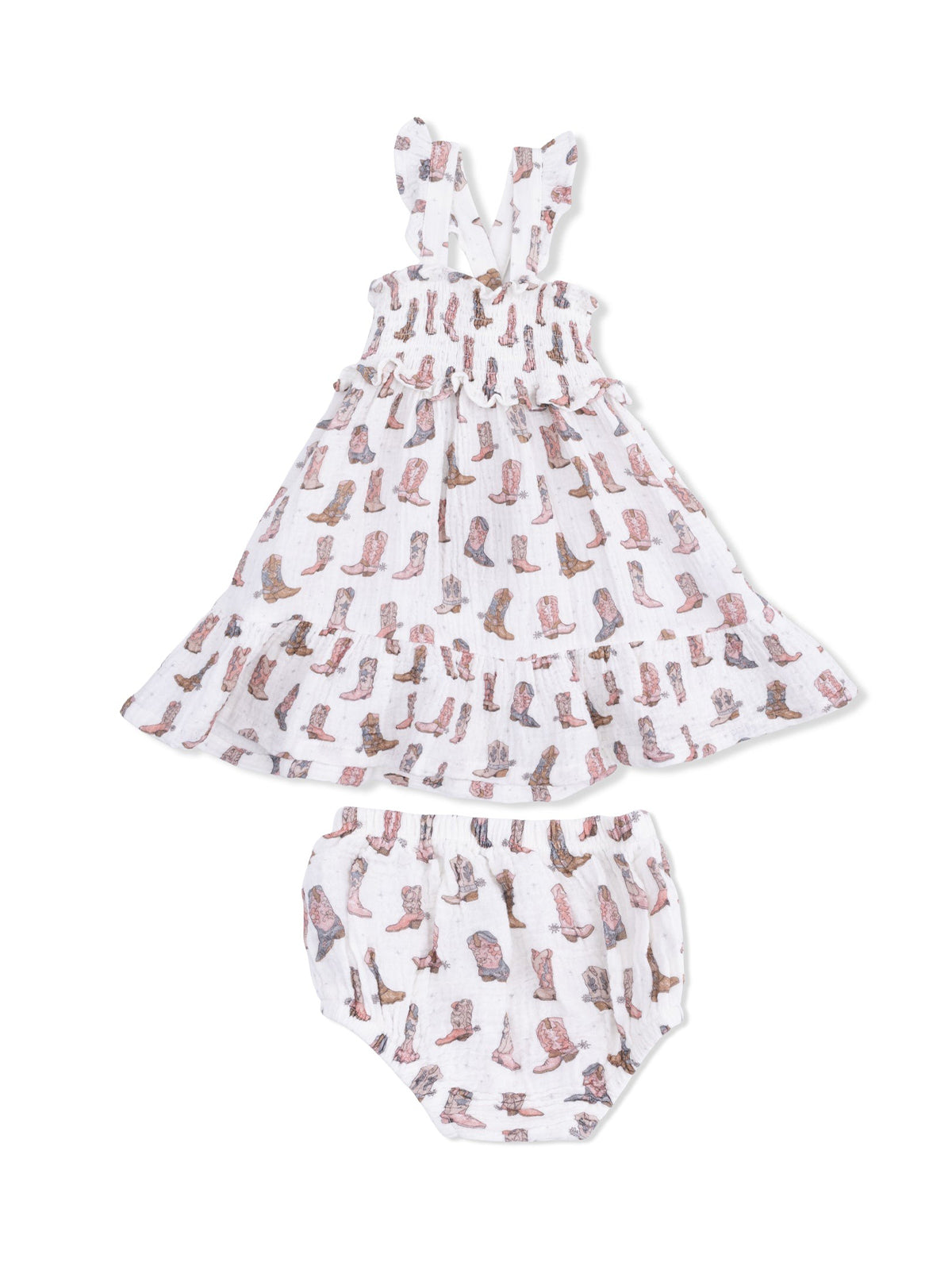 Smocked Ruffle Sundress & Bloomer, Cowgirl Boots