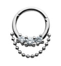 Triple Prong Set Clear CZ with Dangling Chain Hinged Segment Ring
