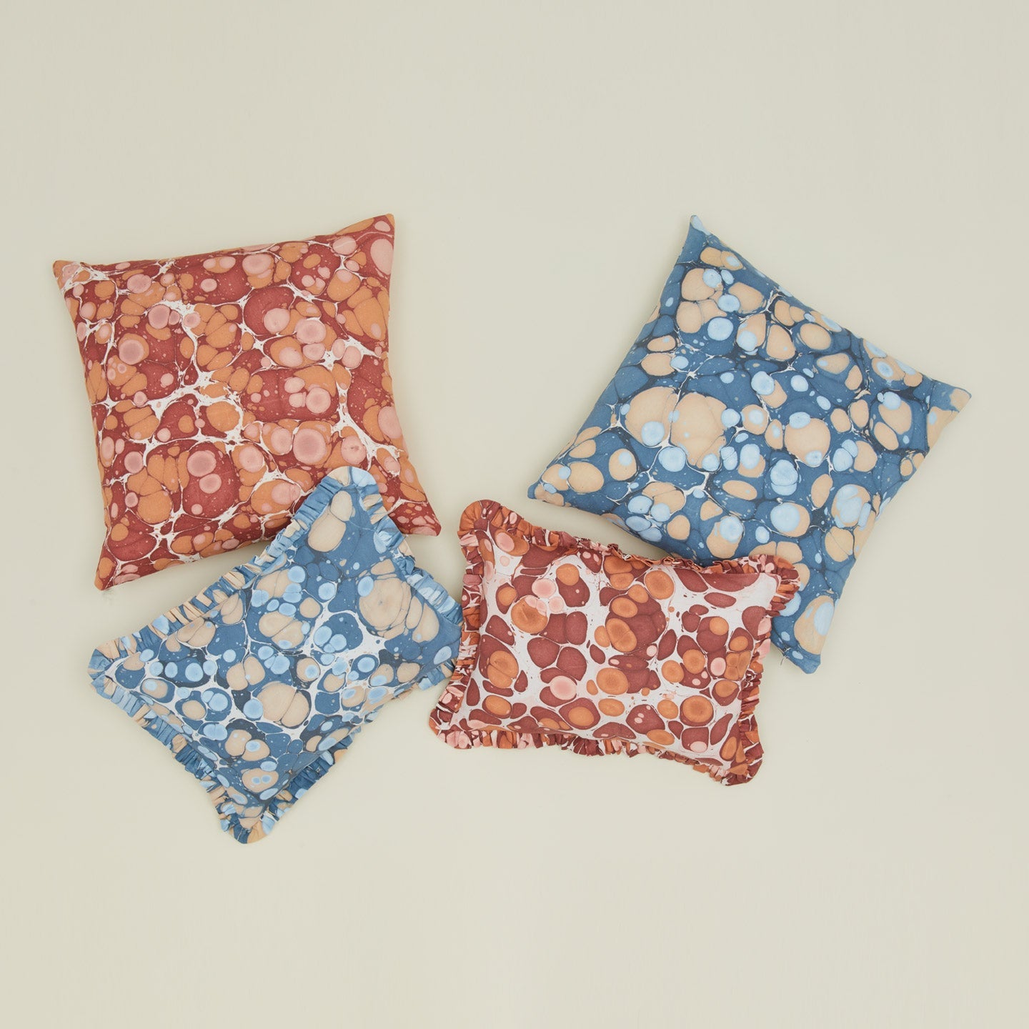 Marbled Cotton Ruffled Pillow Cover - Warm Marble
