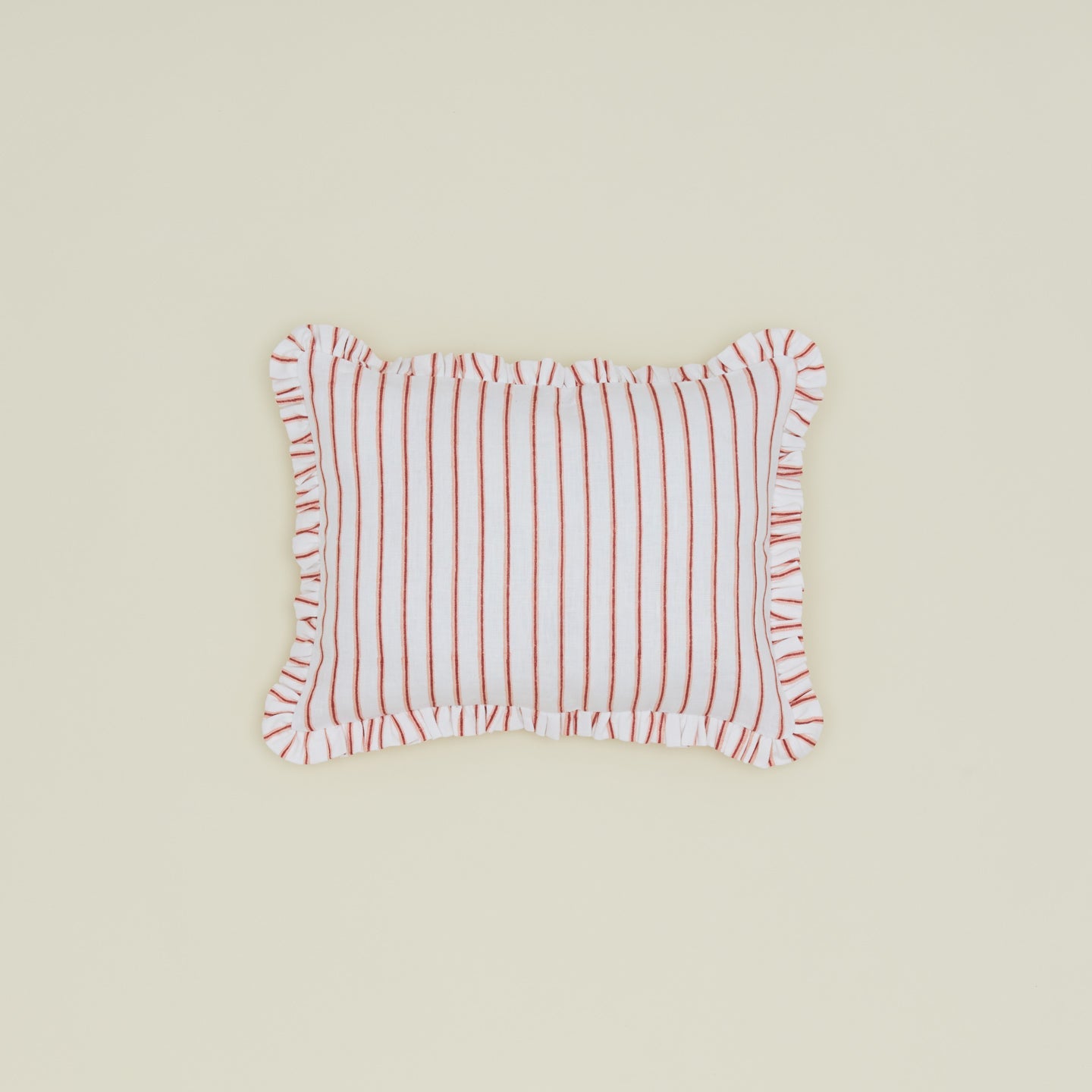 Block Printed Striped Ruffled Pillow Cover - Red Stripe