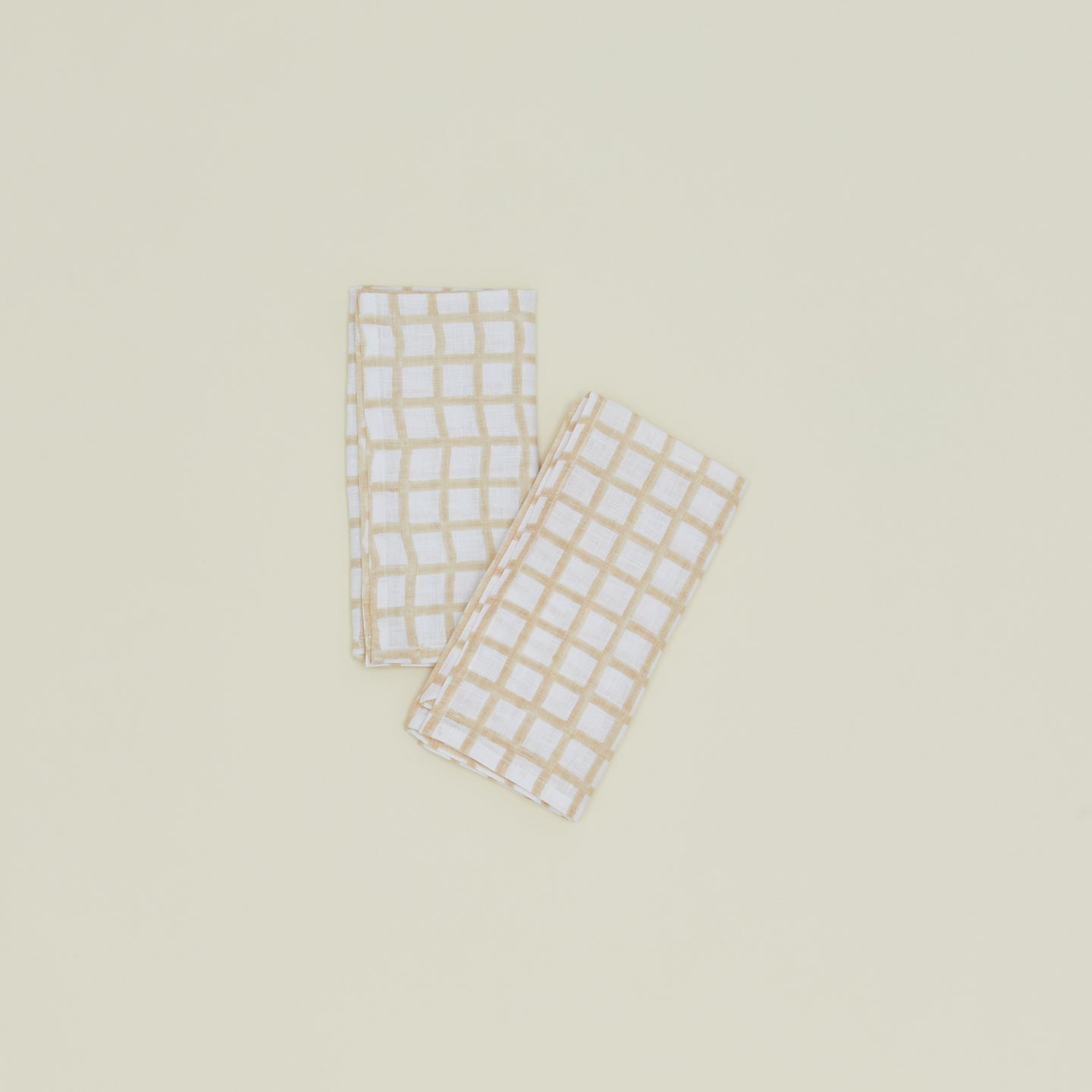 Hand Block Grid Napkin, Set of 2 - Tan