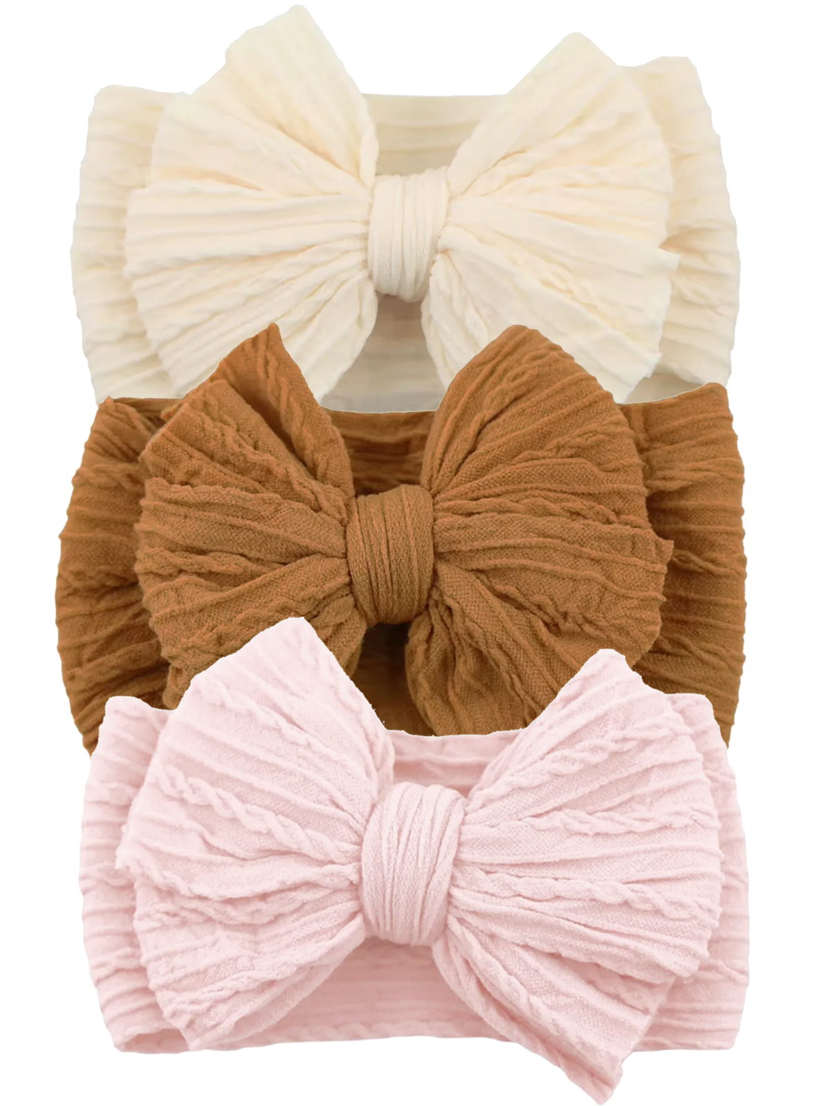 3-Pack Cable Bows, Cream/Almond/Barely Blush