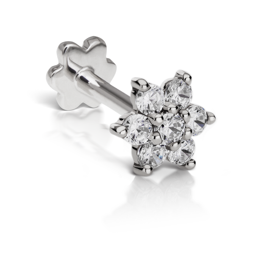 Cubic Zirconia Flower Threaded Stud Earring With Titanium Backing