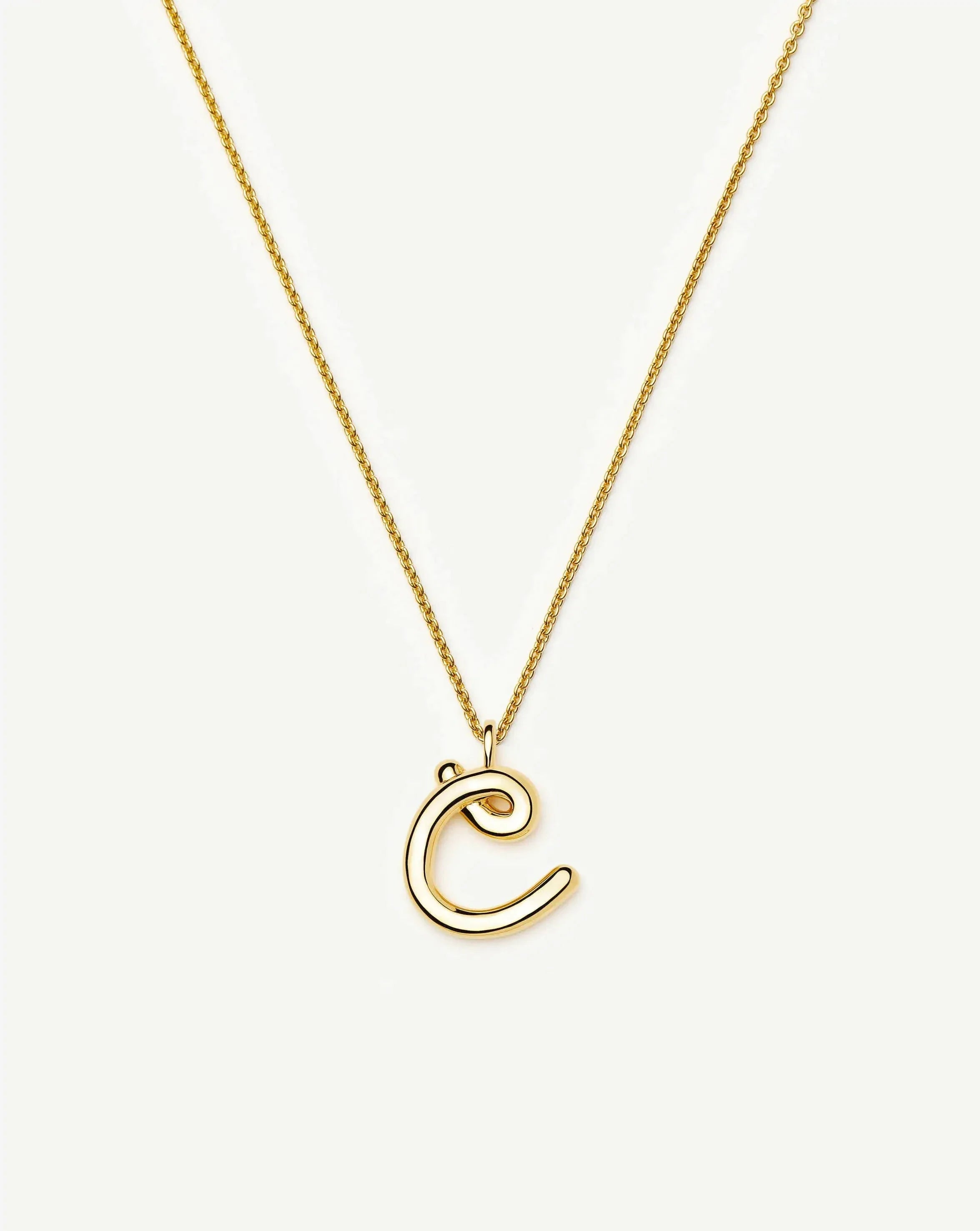 Curly Molten Initial Pendant Necklace - C | 18ct Gold Vermeil