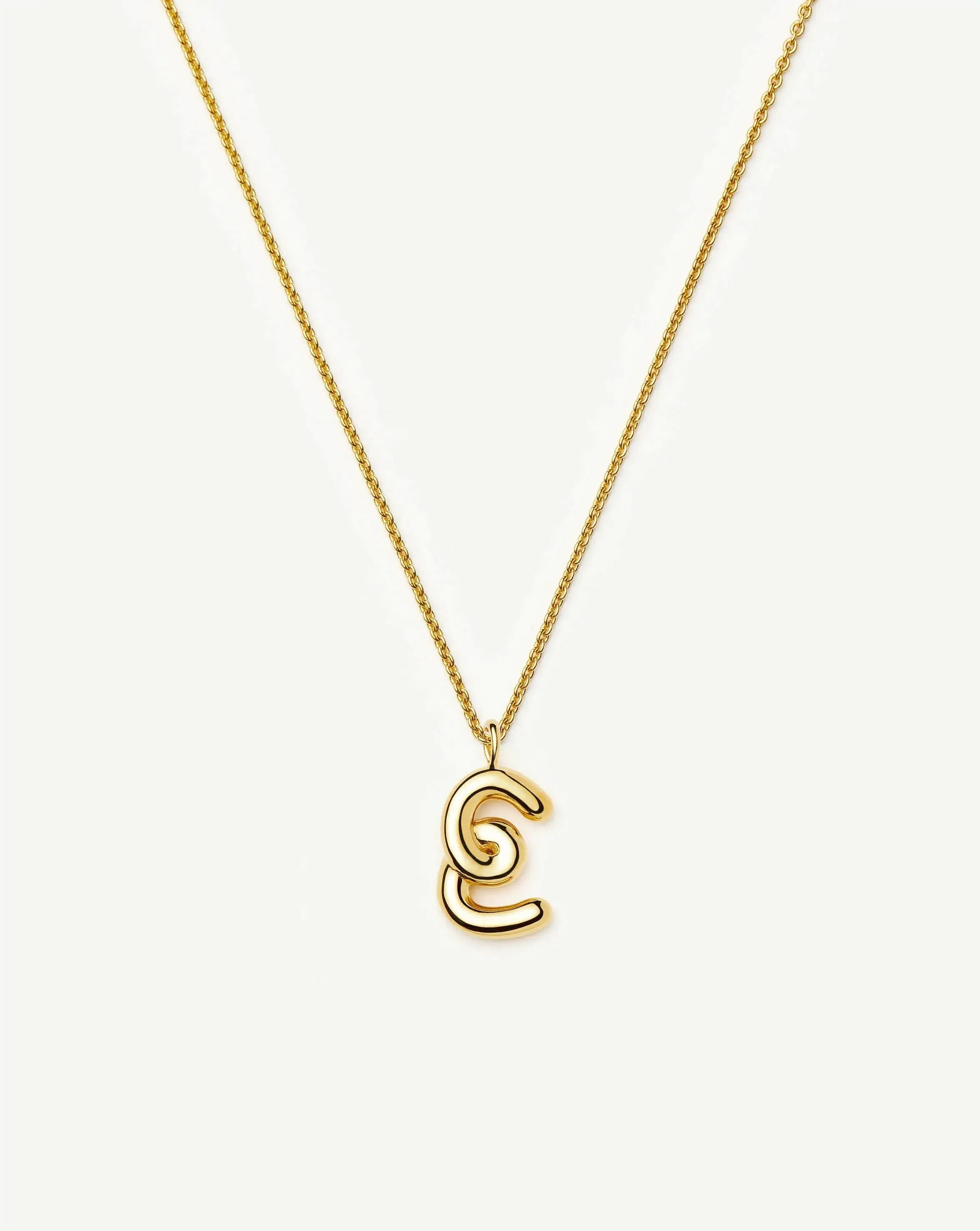 Curly Molten Initial Pendant Necklace - E | 18ct Gold Vermeil