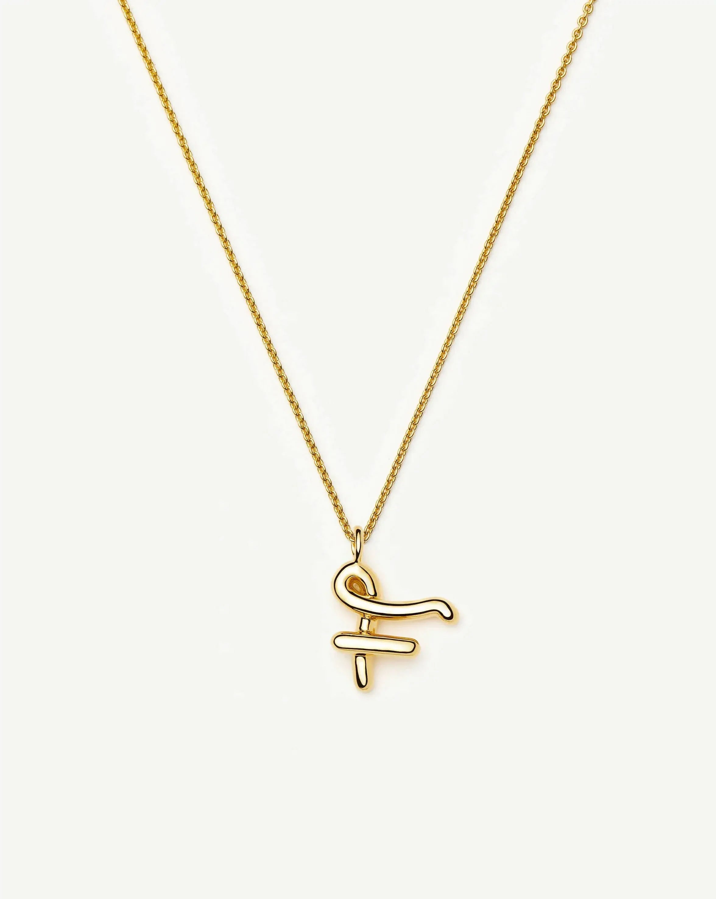 Curly Molten Initial Pendant Necklace - F | 18ct Gold Vermeil